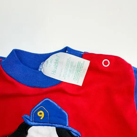 Vintage Healthtex 90s Firefighter Dog Romper Blue Red 12 Months - Picture 4 of 6
